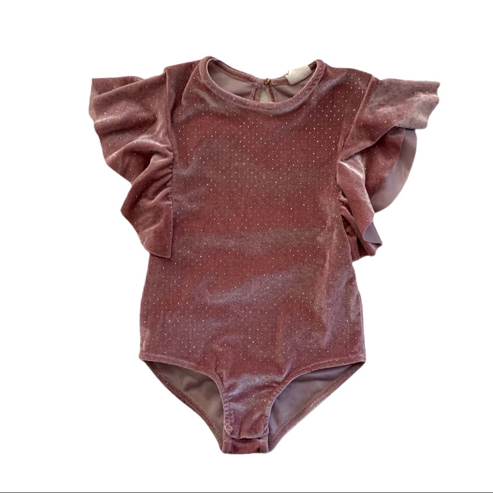 Zara Mauve Pink Velvet Glitter Bodysuit